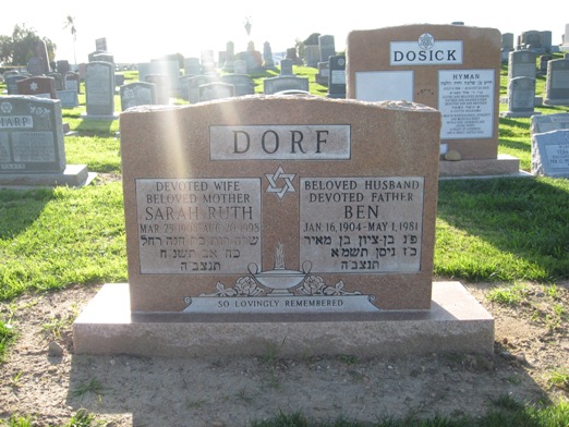 Shel Dorf's parents' memorial headstone