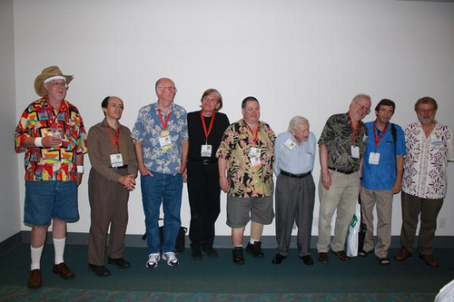 Comic-Con Secret Origins Panelists Richard Alf, Barry Alfonso, Mike Towry, Bill Lund, Scott Shaw!, Ken Krueger, Greg Bear, Dave Clark, and Roger Freedman