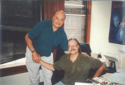 Shel Dorf and David Scroggy in David's San Diego Comic Book Expo office in 1993. (Photo courtesy of David Scroggy.)