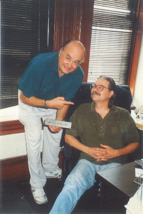 Shel Dorf and David Scroggy in David's San Diego Comic Book Expo office in 1993. (Photo courtesy of David Scroggy.)