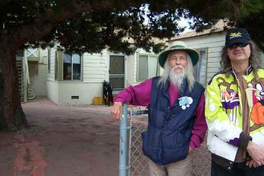 Shel’s old house in San Diego’s Ocean Beach community. (From left to right: George Clayton Johnson and William Clausen.)